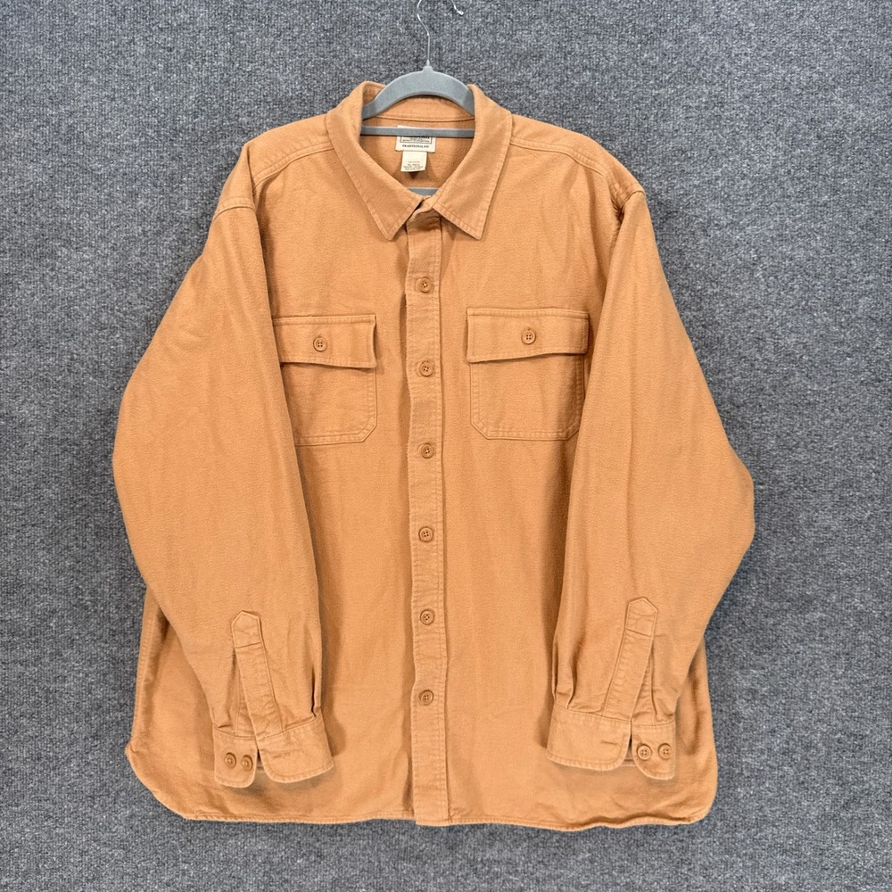 L.L Bean Chamois Shirt Men XL Orange Long Sleeve Cotton Flannel Button Up Pocket